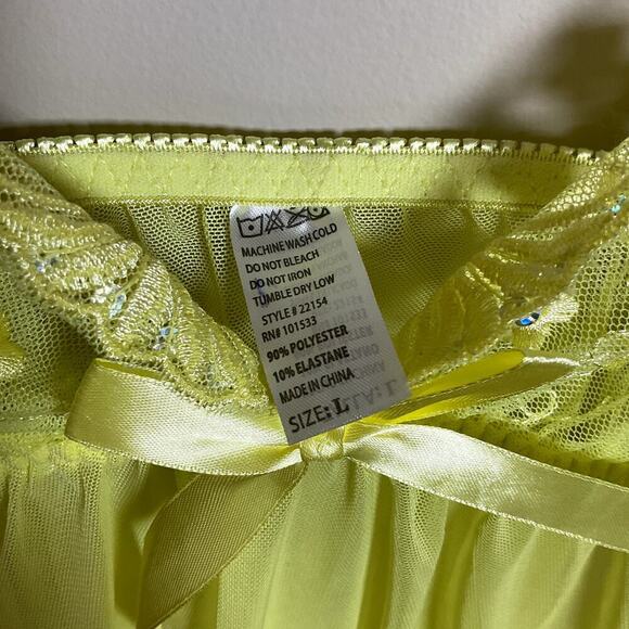 Lacy Embellished Bright Yellow Baby Doll Camisole Top NWT Sheer w Bow Accent Lg - Picture 2 of 6